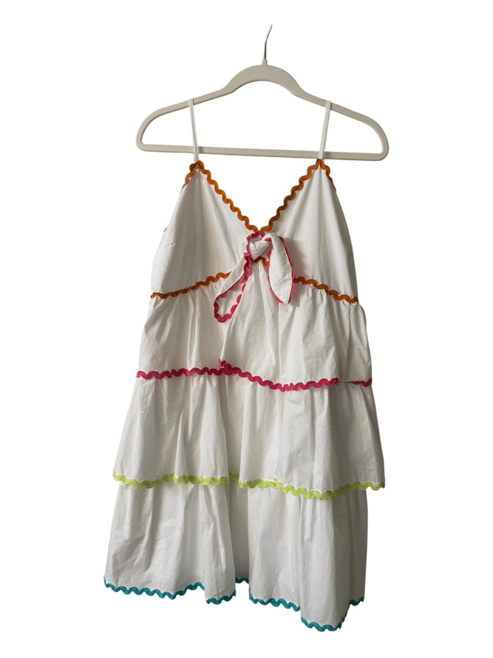 Peach Love White Tiered Sundress with Neon Ric Rac Trim